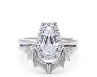 Neveah Coffin & Bat Band Sterling Silver Ring Set