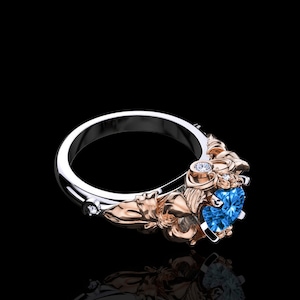 Prism Natural Blue Topaz and White Diamond Sailor Moon Inspired Gold Ring image 1