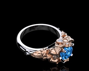 Prism - Natural Blue Topaz and White Diamond Sailor Moon Inspired Gold Ring