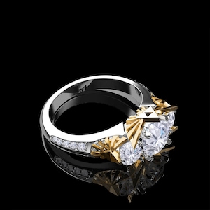 Sacred - Triforce Inspired Zelda Trio Certified Avamore Moissanite Gold Ring