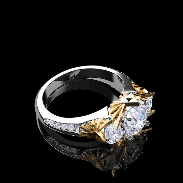 Sacred - Triforce Inspired Zelda Trio Certified Avamore Moissanite Gold Ring