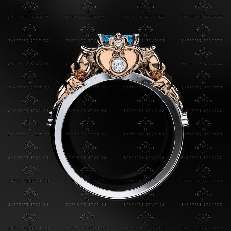Prism Natural Blue Topaz and White Diamond Sailor Moon Inspired Gold Ring image 2
