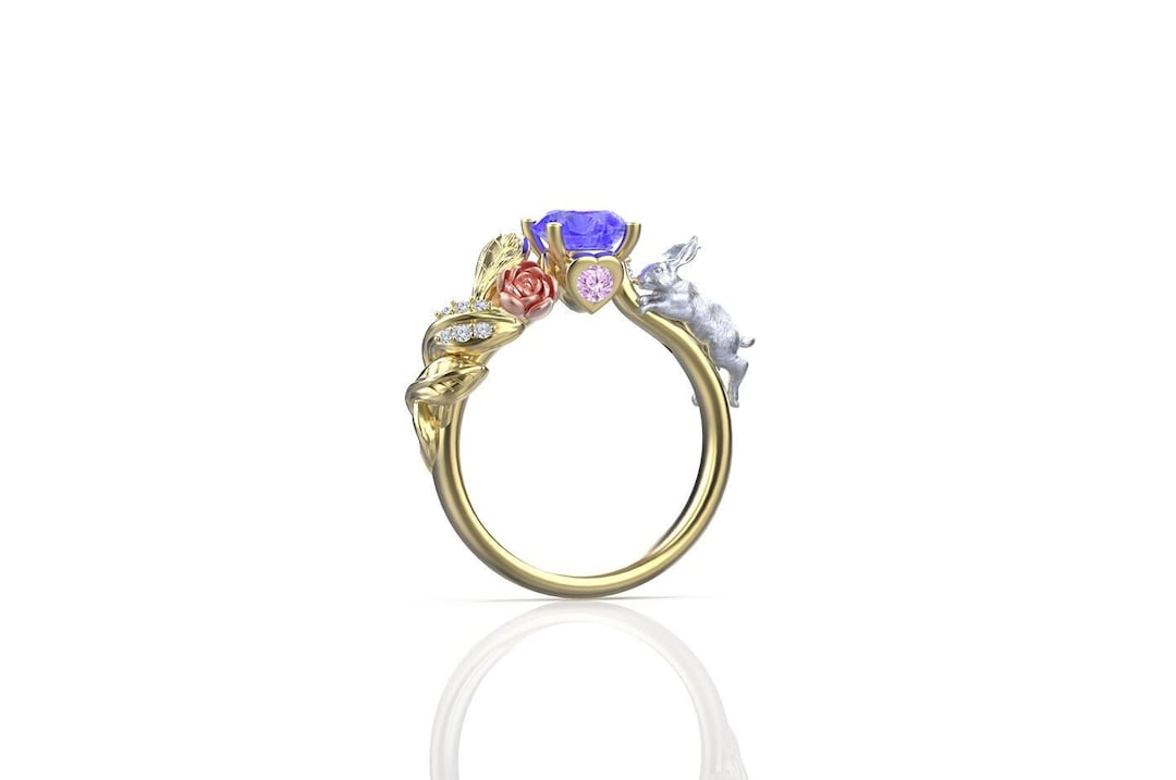 Alice - Natural Tanzanite, Pink Sapphire & Diamond Gold Ring