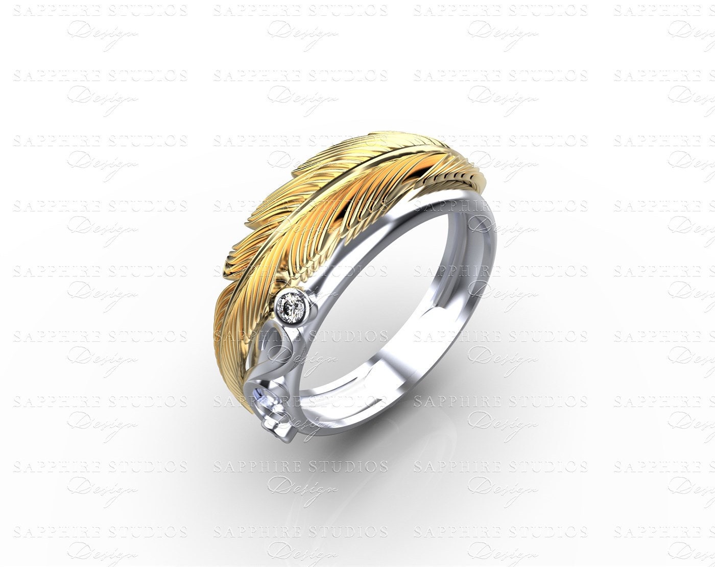 Evie 0.06ct Natural Diamond Gold Feather Ring - Etsy