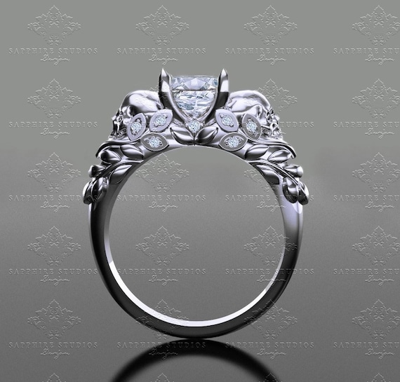 Princess cut skull best sale ring