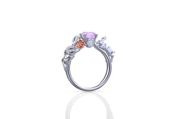 Alice - Natural Lavender Quartz, Pink Sapphire & Diamond Gold Ring