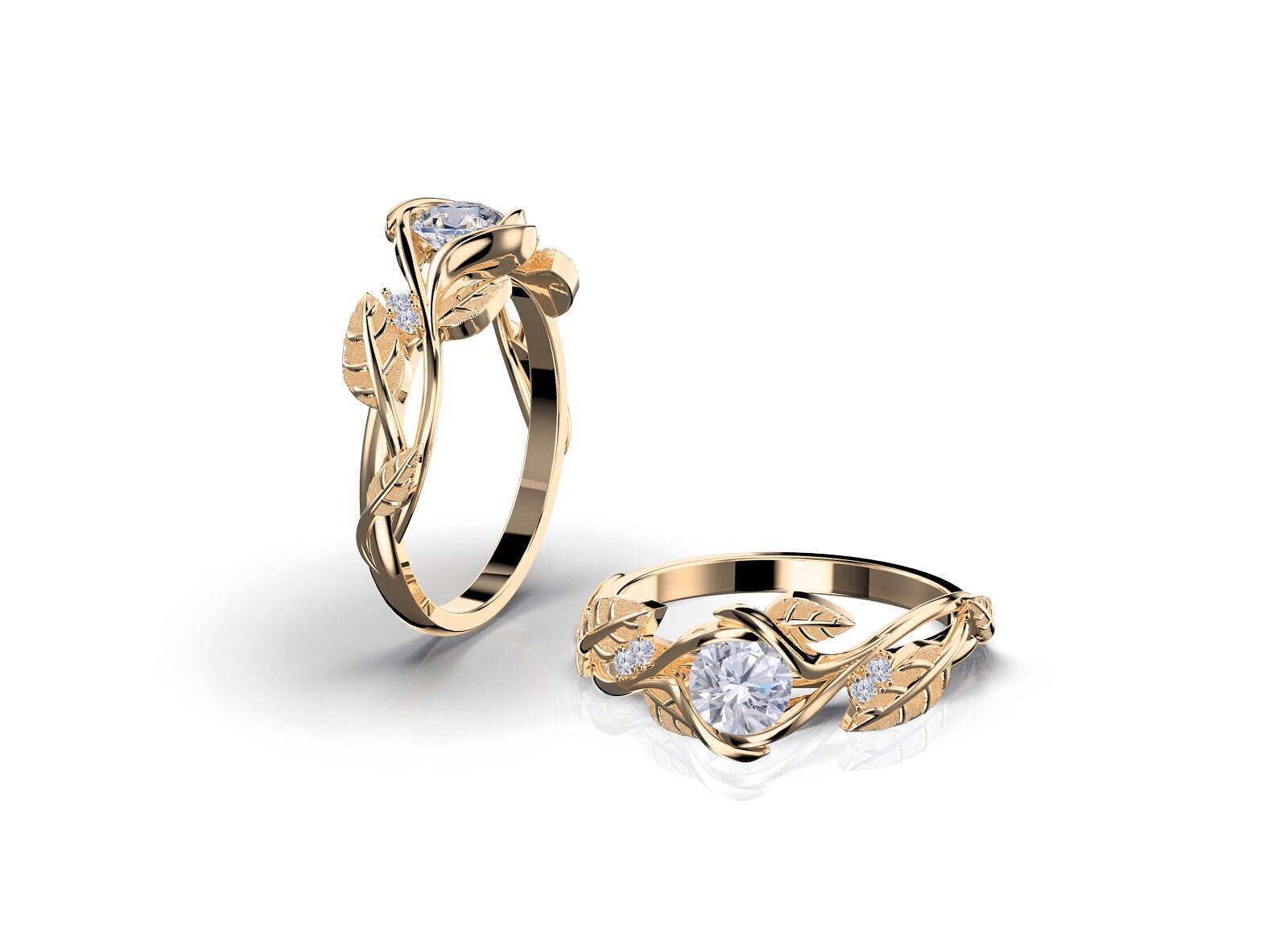 Ivy Fleur Natural White Diamond Gold Flower Vine Engagement Ring