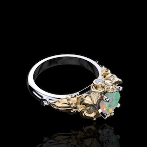 Prism - Natural Opal and White Diamond Sailor Moon Inspired Gold Ring