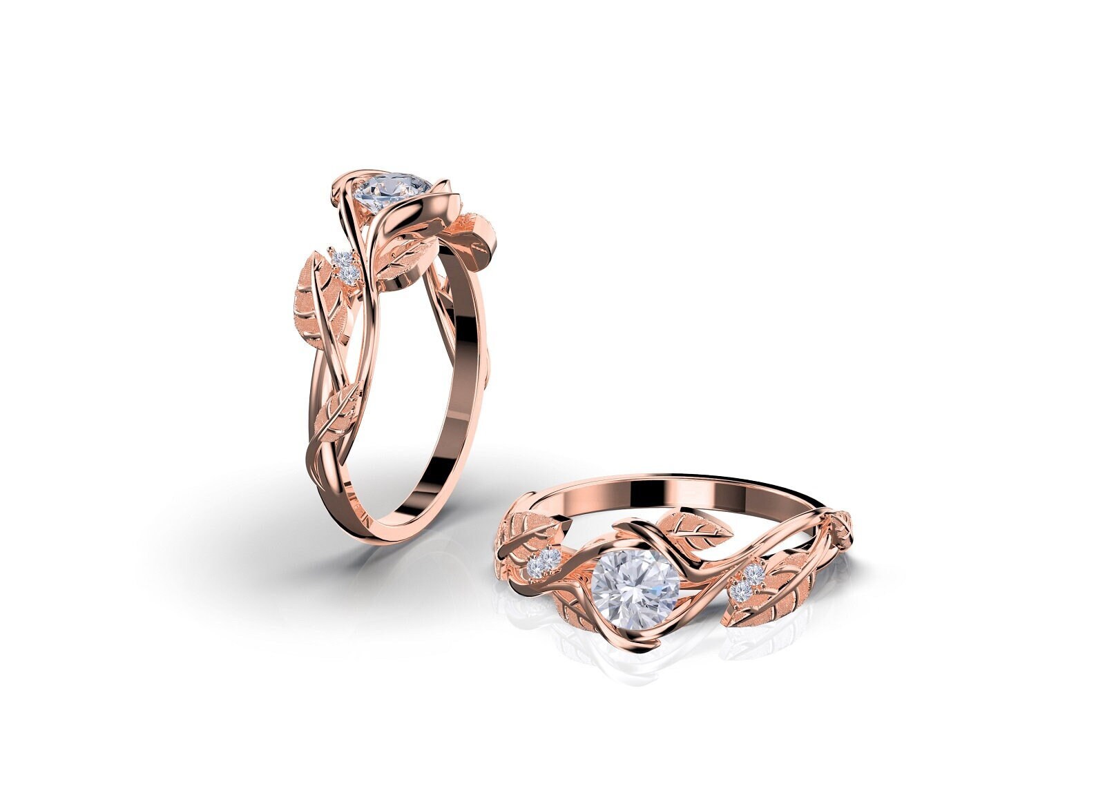 Ivy Fleur Natural White Diamond Gold Flower Vine Engagement Ring