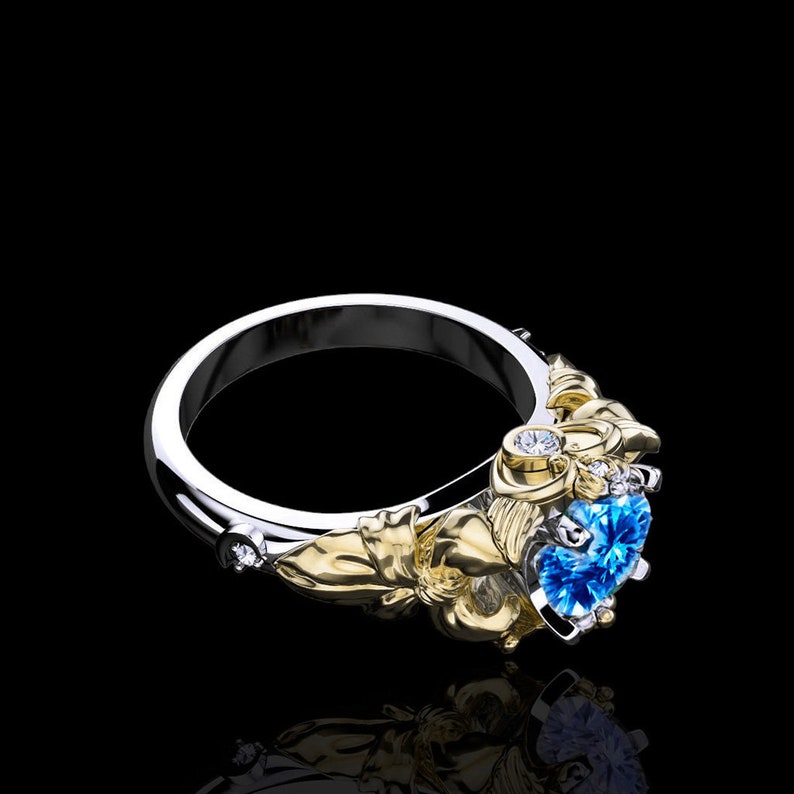 Prism Natural Blue Topaz and White Diamond Sailor Moon Inspired Gold Ring image 5