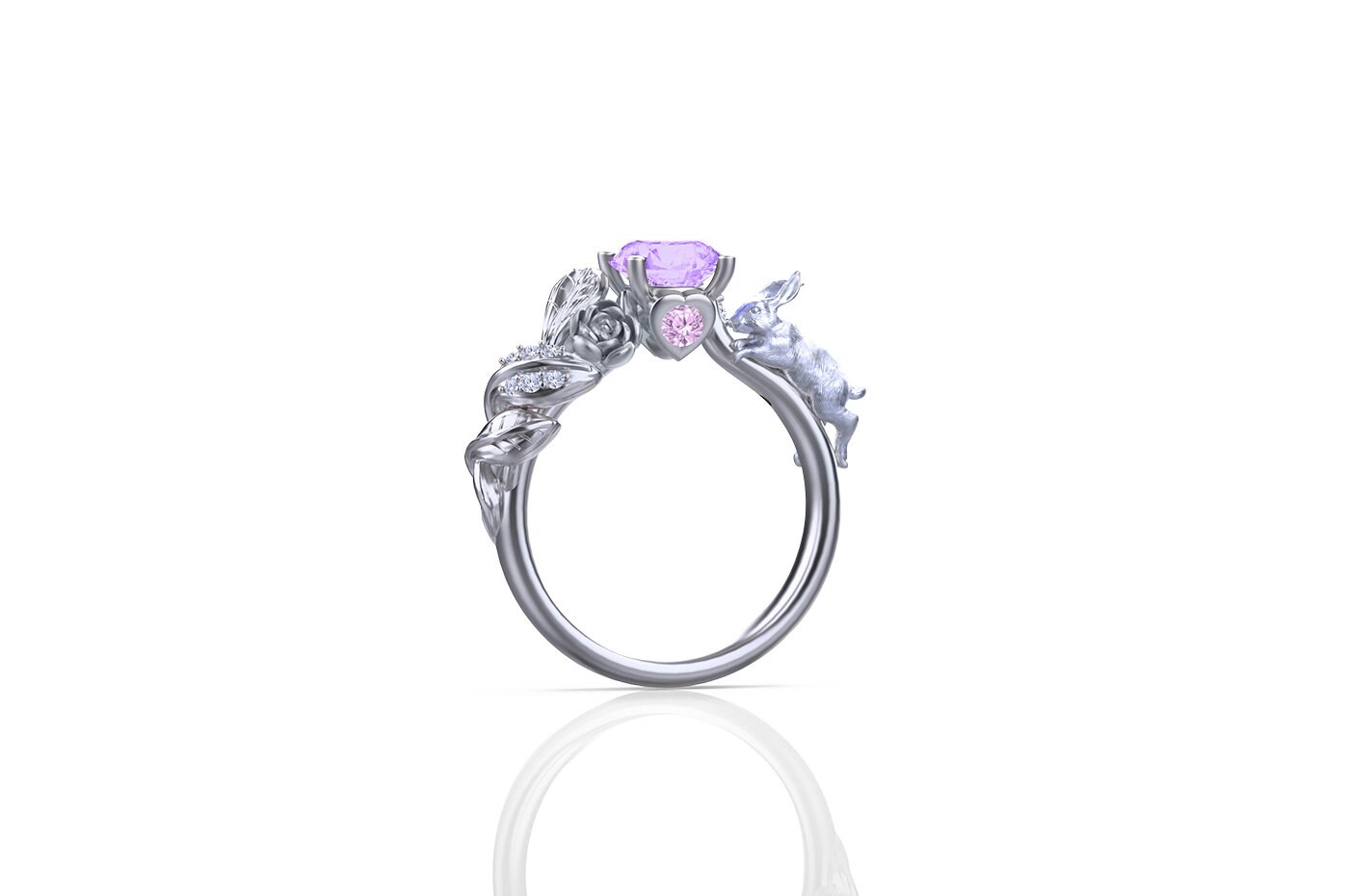 Alice - Natural Lavender Quartz, Pink Sapphire & Diamond Gold Ring