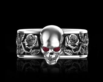 Nero Mens Skull & Ivy Ring