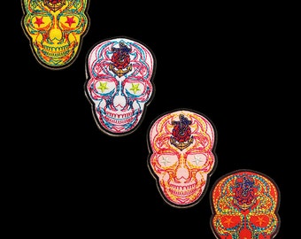 mehrere Farben auswählbar Aufnäher // Bügelbild Totenkopf modern Skelett 8.