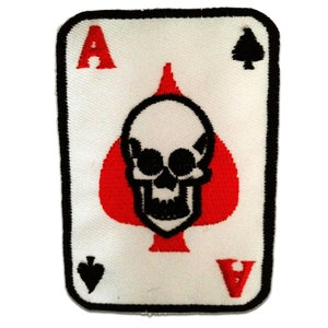 Aufnäher / Bügelbild - Poker Ass Karte Totenkopf Biker - weiß - 5.5 x 8 cm Patch