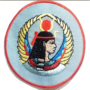 Ecusson - reine égyptienne Sphinx - bleu clair - Ø7.3cm -patches brode appliques