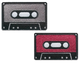 Cassette Mc Music Cassette Tape Retro - Iron On Patches Adhesive Emblem Stickers Appliques, Size - 1.77 x 2.95 Inches