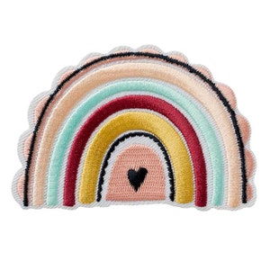Rainbow with heart - Iron on patches, size - 3,44 x 2,32 inches