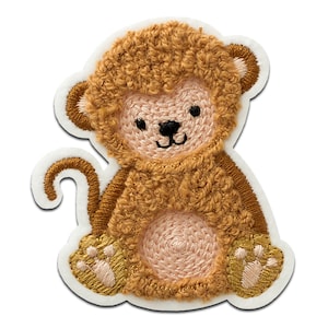 Monkey Chenille fluffy animal - Iron On Patches Adhesive, Size - 6 x 5 cm