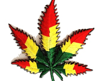 be38 Cannabis Blatt Reggae Hanf Aufnäher Applikation Bügelbild 7,2 x 7,2 cm DIY