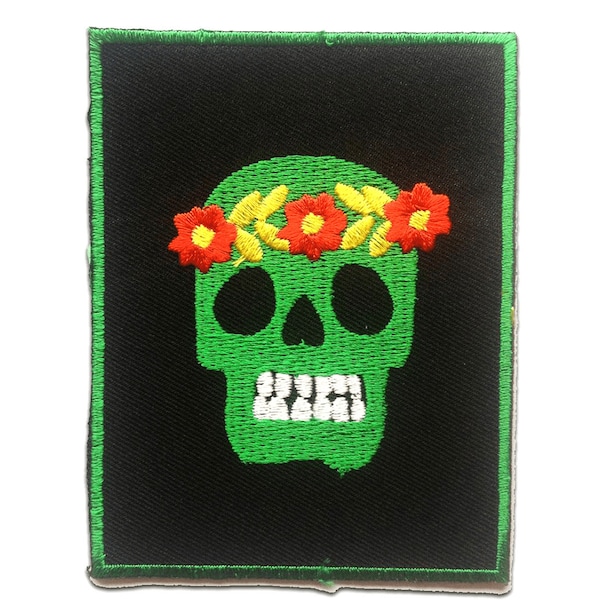 Iron on patches - Skull skeleton - black/green - 7.4x9.8cm - Application badges