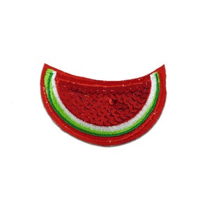 Iron on patches - melon fruit with sequins – red – 6,8x4,4cm - Application