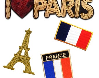 Iron on patches for clothing adult - France set 4 pieces Paris - Adhesive Emblem