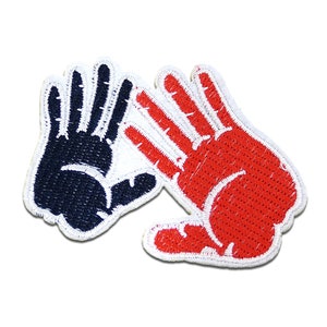 Iron on patches - hand hands – blue/red – 7,6x6cm - Application