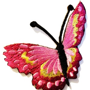 Iron on patches - butterfly - pink - 7.9x6.3cm - Application Embroided badges