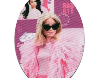 Barbie © with feather jacket - Iron On Patches Adhesive Emblem, Size - 11 x 8 cm