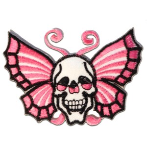 Iron on patches - Skull Biker - pink - 9x6cm - Application Embroided badges