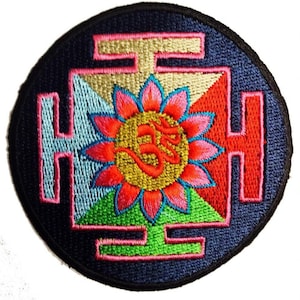 Aufnäher / Bügelbild - Om Symbol spirituell Hindu Meditation - bunt - Ø8 cm -Patch Aufbügler Applikationen zum aufbügeln Applikation Patches