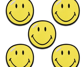 Smiley © 5 Pieces - Iron On Patches Adhesive Emblem Stickers, Size - 3,5 x 3,5 cm