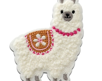 Alpaca Chenille fluffy animal - Iron On Patches Adhesive, Size - 7 x 5,7 cm