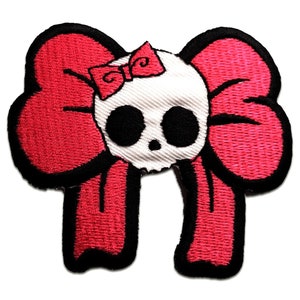 Aufnäher / Bügelbild - Totenkopf Biker SkelettPunk Emo - pink - 7,5 x 6,8 cm