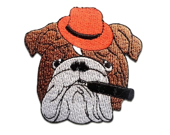 Ecusson - chien avec cigarette - brun - 7,4x7,5cm - patches brode appliques