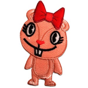 Puede incluir: Parche bordado con un personaje de dibujos animados con cuerpo color melocotón, ojos negros grandes y un lazo rojo. El personaje tiene una pequeña nariz roja, una amplia sonrisa y dos dientes frontales prominentes. El parche está diseñado para planchar o coser sobre tela.