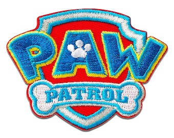 Iron on patches - Paw Patrol Logo - blue - 4,7x6,4cm - Application Embroided badges