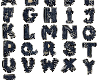 Buchstaben Aufnäher/Aufbügler blau - Alphabet einzeln auswählbar