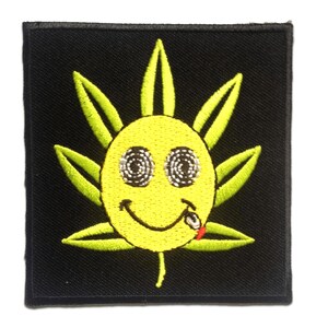 Iron on patches - Marijuana Weed Cannabis - yellow - 7.5x8 Application badges