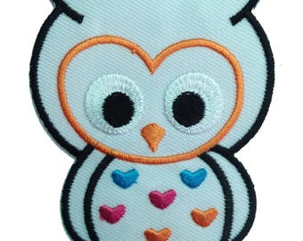 Aufnäher / Bügelbild - Eule Tier Kinder - weiß - 6.7 x 9.0 cm - Patch Aufbügler Applikationen zum aufbügeln Applikation Patches Flicken