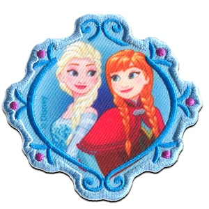 Ecusson - Disney Frozen LA REIGNE DES NEIGES &quot;ELSA & ANNA 2&quot; - bleu - 7,3x7cm - patches brode appliques