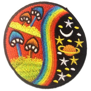 Iron on patches - Stars mushroom  High Stoner Tripping Hippie  Ø7.5 badge