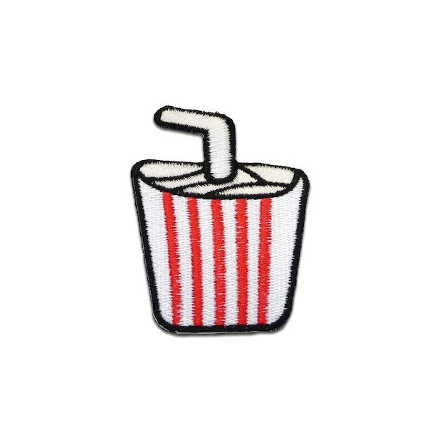 Iron on patches - drink drinking cup with drinking straw – white/red – 5x7,4cm - Application