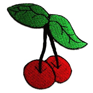 Iron on patches - cherry fruit - red - 7,5x7cm - Application Embroided badges