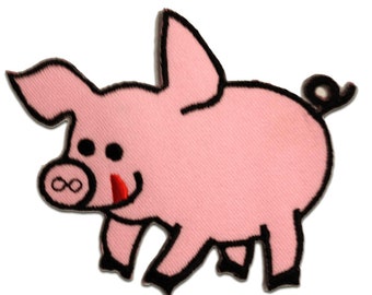 Iron on patches - pig animal children - pink - 9,5x7,1cm - Application badges
