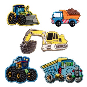 Iron on patches for clothing kids - Construction sites set 5 pieces truck