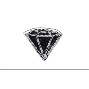 Iron on patches - diamond crystal gemstone with sequins – black/white – 5,5x5,5cm - Application