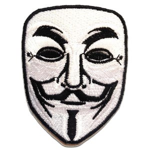 Iron on patches - V For VENDETTA Anonymous - white - 6.5x8.5 Application badges