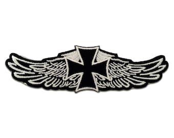 Iron on patches - Chopper Cross Biker - black - 12,2x3,9cm - Application badges