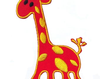 Aufnäher Bügelbild - Giraffe Tier Kinder - gelb/rot -9,4 x 6,5 cm -Patch Aufbügler Applikationen zum aufbügeln Applikation Patches Flicken